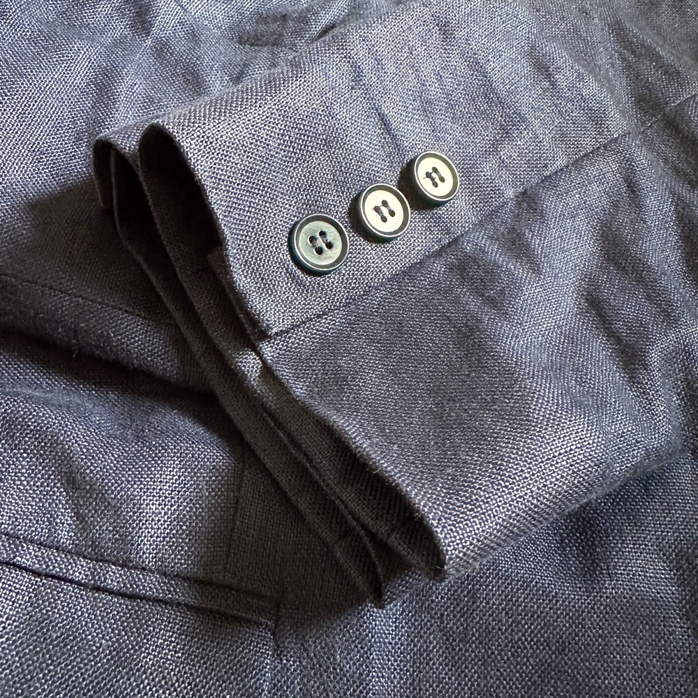 VINTAGE NAVY LINEN BLAZER PANTSUIT TALBOTS ONE BUTTON HIGH RISE DRESS PANTS S-M - Picture 10 of 12